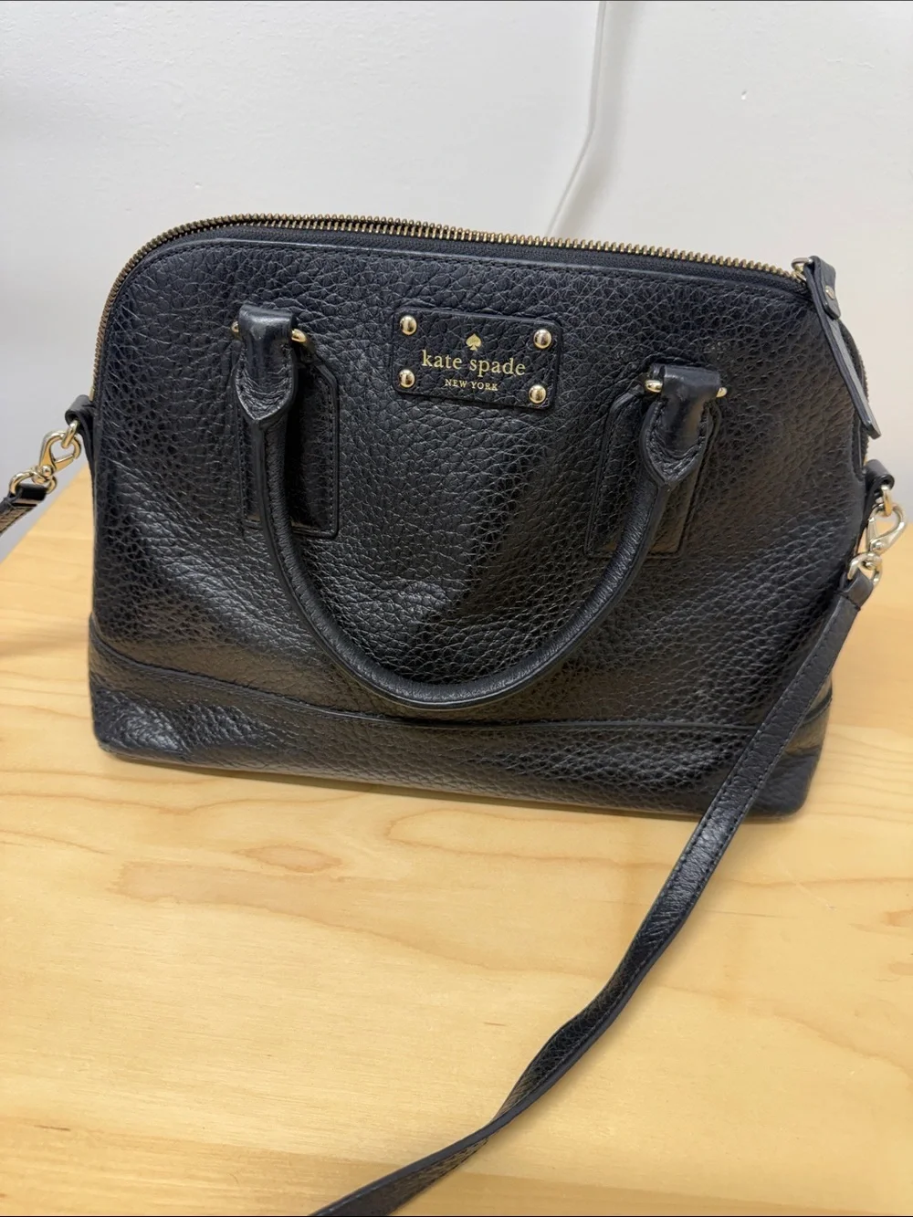 kate spade Black Pebbled Leather Satchel with Gold Hardware